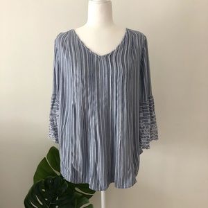 Style &Co Blue and White Striped Blouse Size M